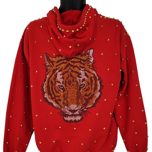 Bengal Tiger Studded Unisex Red Hoodie - Picture 7 of 7